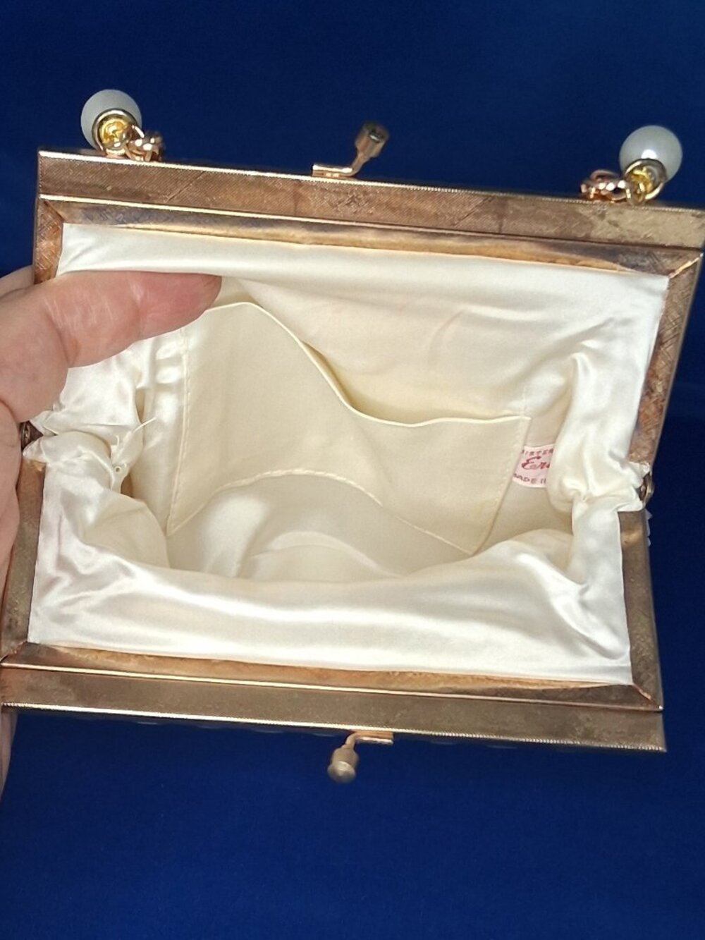 Vintage Sister Ernestine Beaded Evening Bag Pearl Accent Frame Clutch Hong Kong - Picture 7 of 10